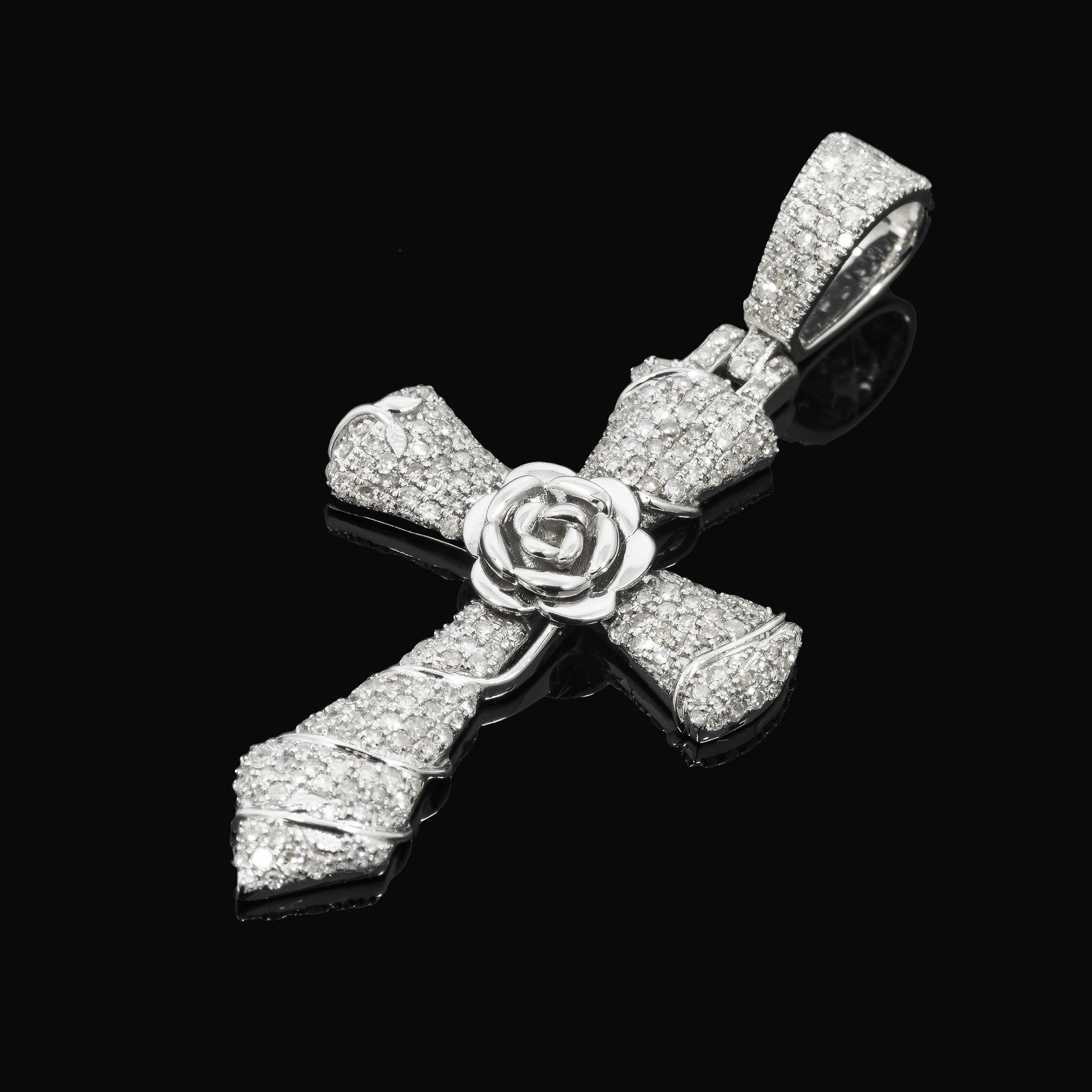 10K GOLD DIAMOND CROSS WITH ROSE PENDANT 1.45 CT