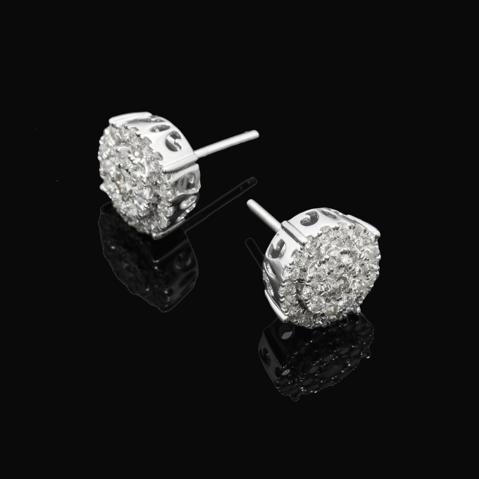 14K GOLD DIAMOND ROUND CLUSTER EARRINGS 2.10 CTW