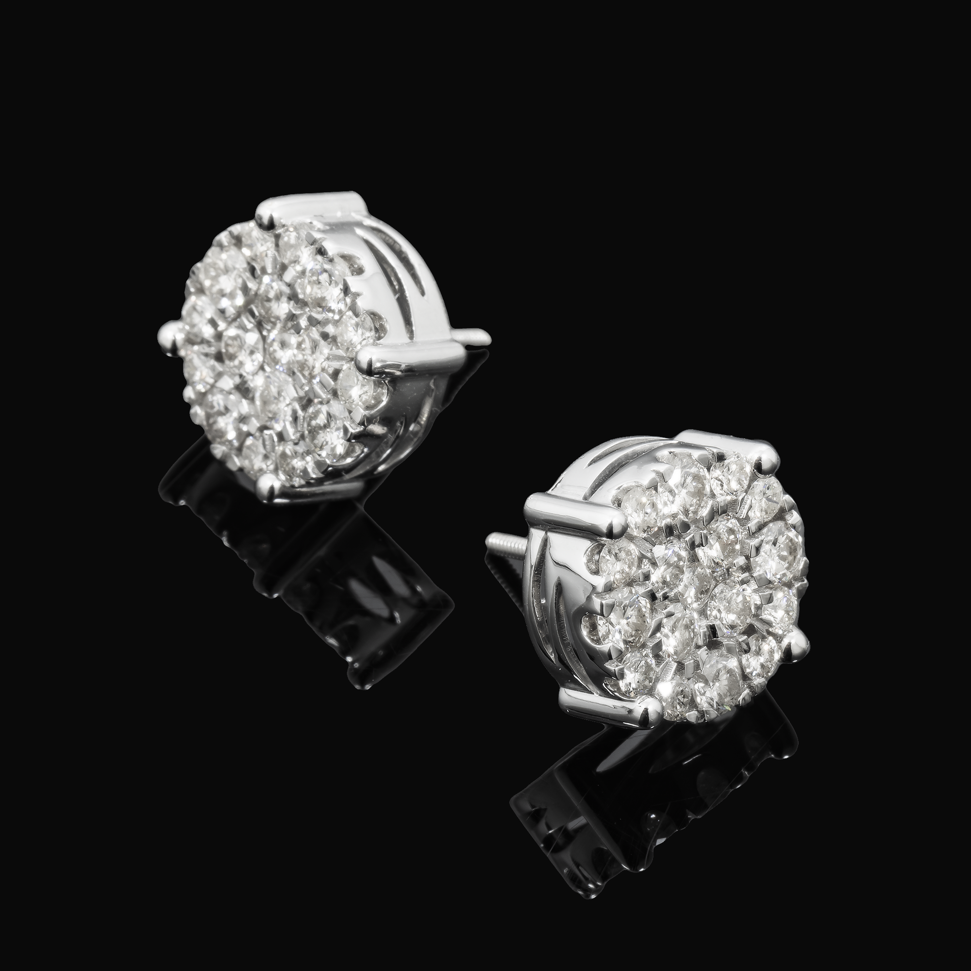 14K GOLD DIAMOND ROUND CLUSTER EARRINGS 3.28 CT