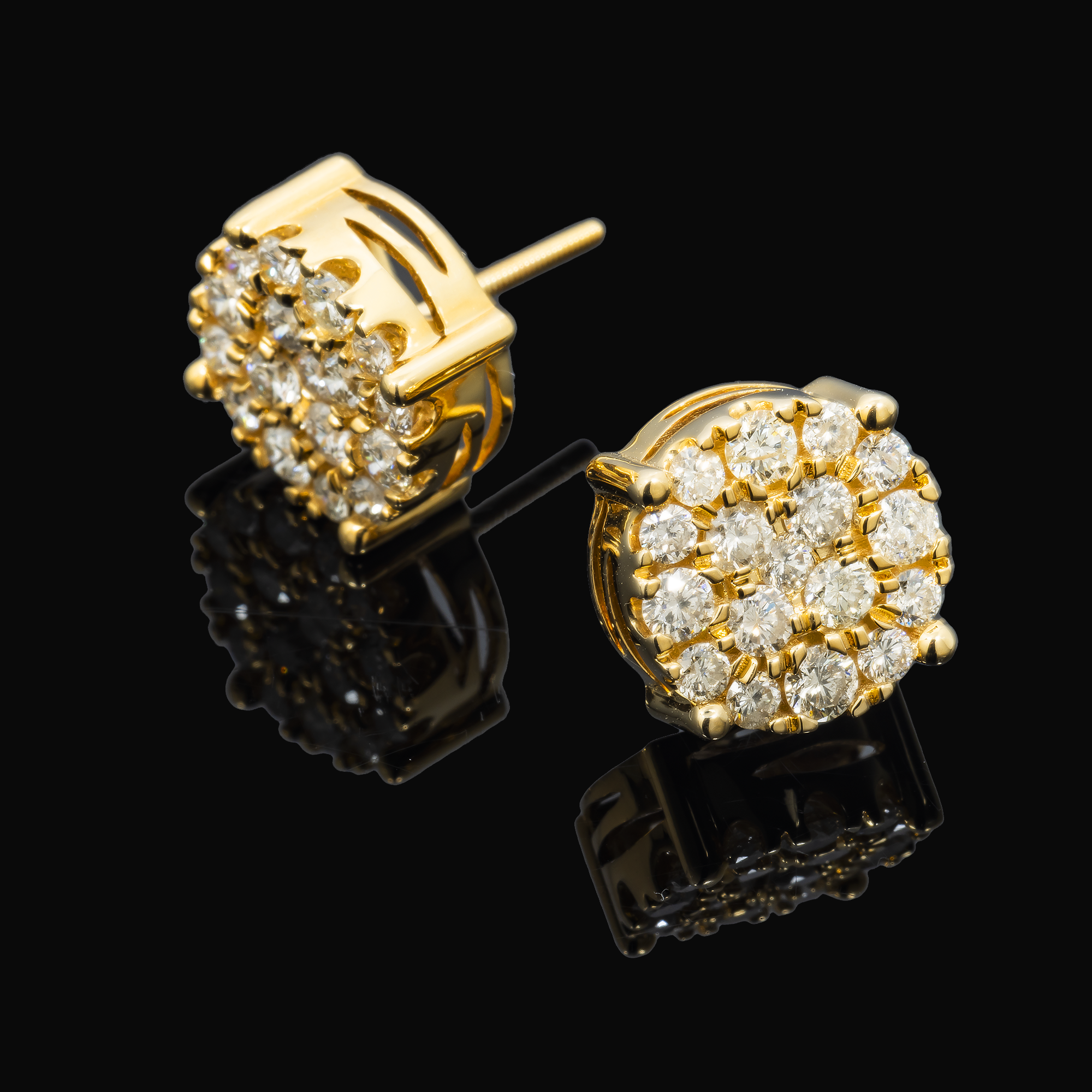 14K GOLD DIAMOND ROUND CLUSTER EARRINGS 3.28 CT