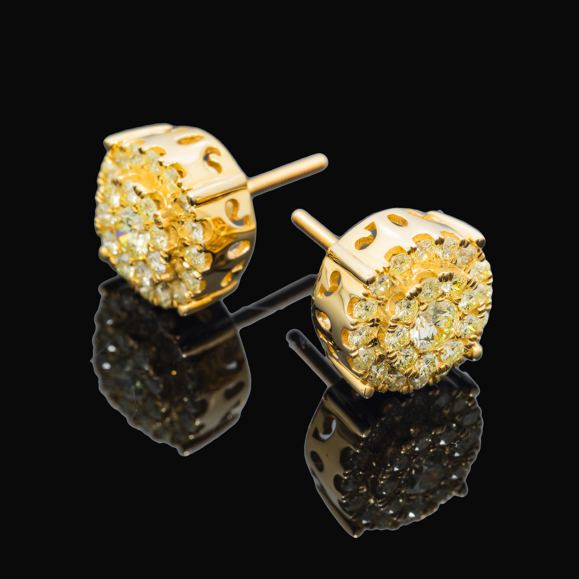 14K GOLD DIAMOND ROUND CLUSTER EARRINGS 2.10 CTW