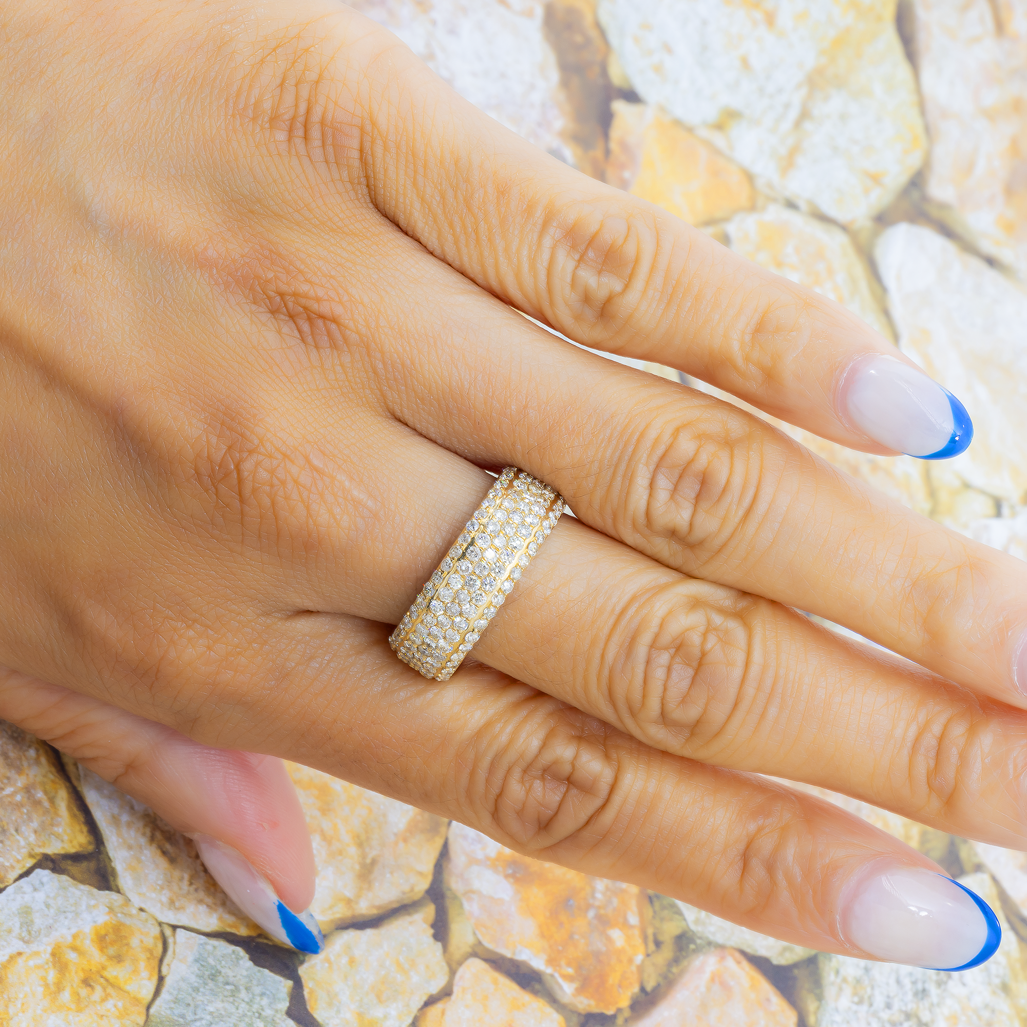 14K GOLD MULTI ROW ROUND DIAMOND STATEMENT BAND RING 2.54 CT