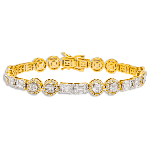 10K GOLD BAGUETTE AND ROUND DIAMONDS BRACELET 6.44 CT