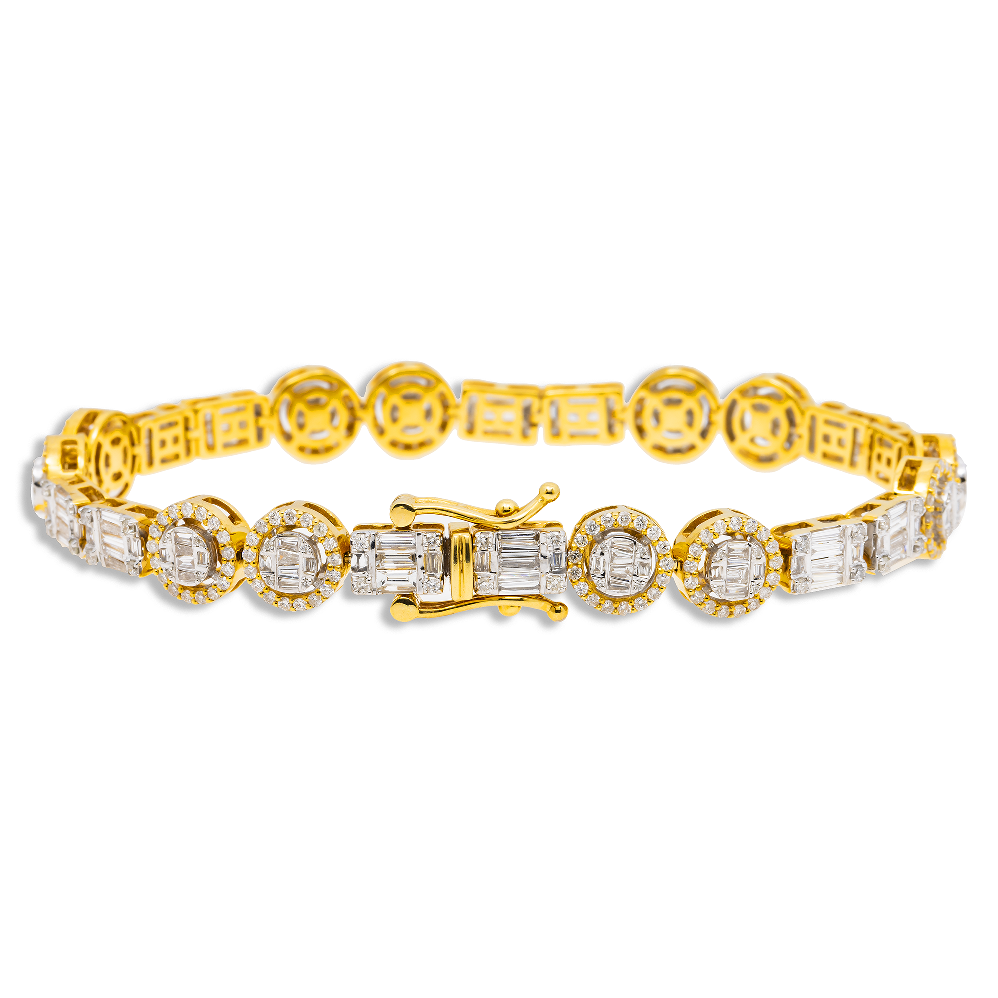 10K GOLD BAGUETTE AND ROUND DIAMONDS BRACELET 6.44 CT