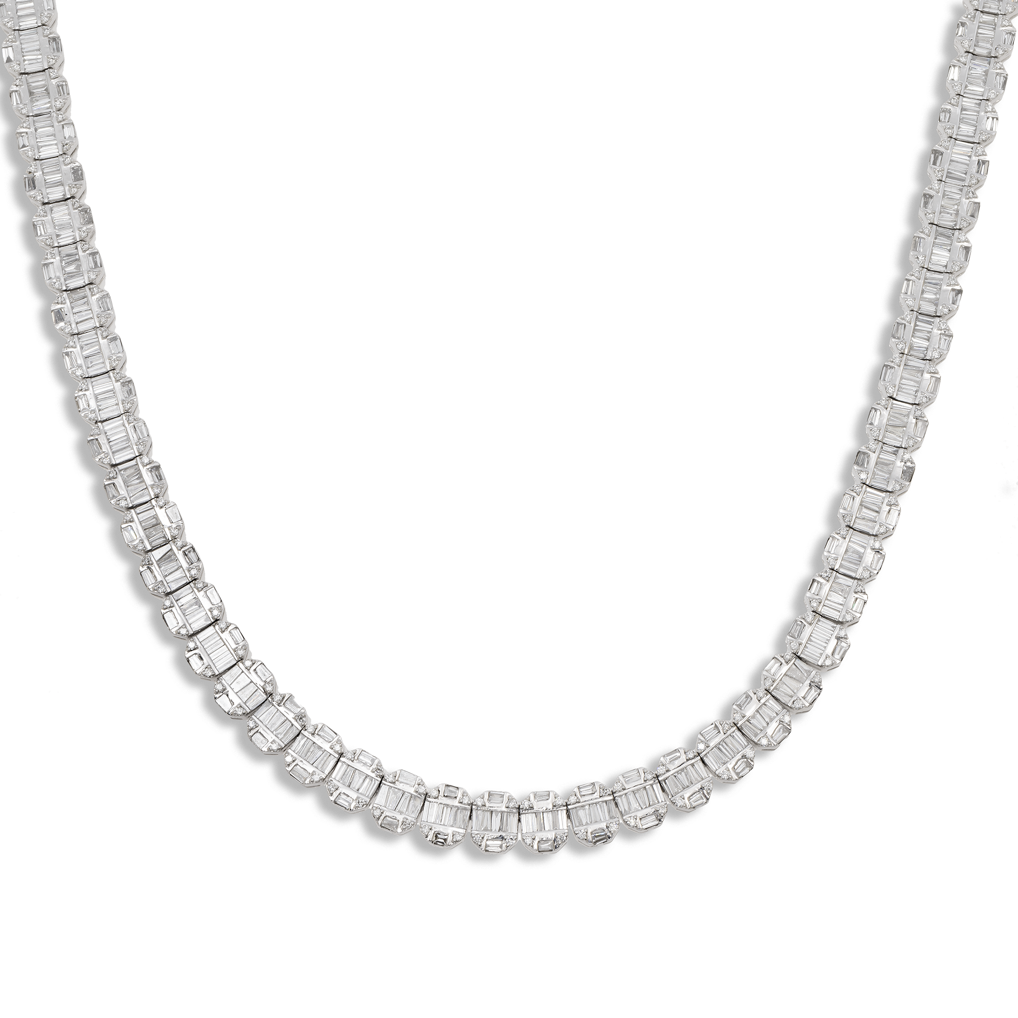 10K GOLD 7.5MM BAGUETTE DIAMOND CHAIN 17.30 CT