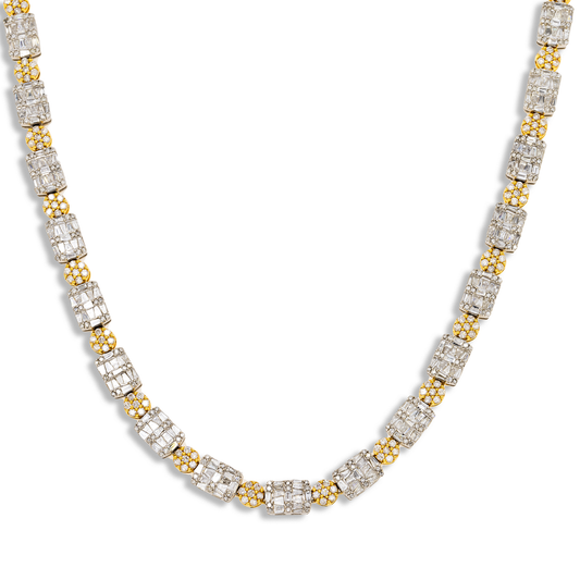 10K GOLD TWO TONE 6MM ROUND AND BAGUETTE DIAMOND BRACELET 15.21 CT