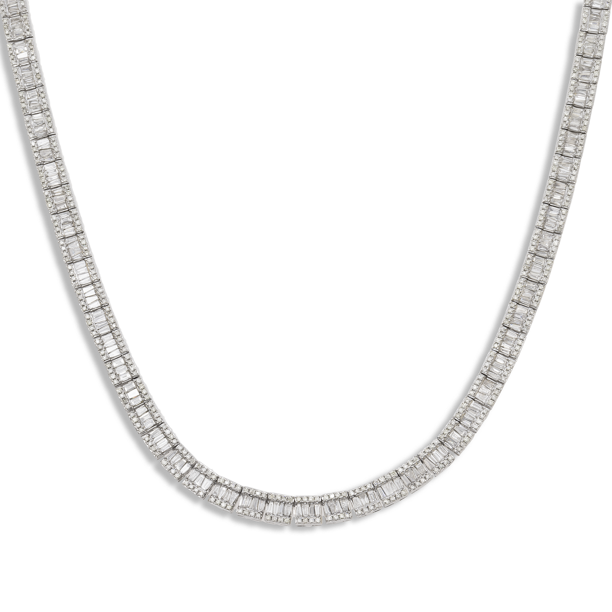 14K GOLD BAGUETTE CLUSTER AND ROUND DIAMOND CHAIN 10.50 CT