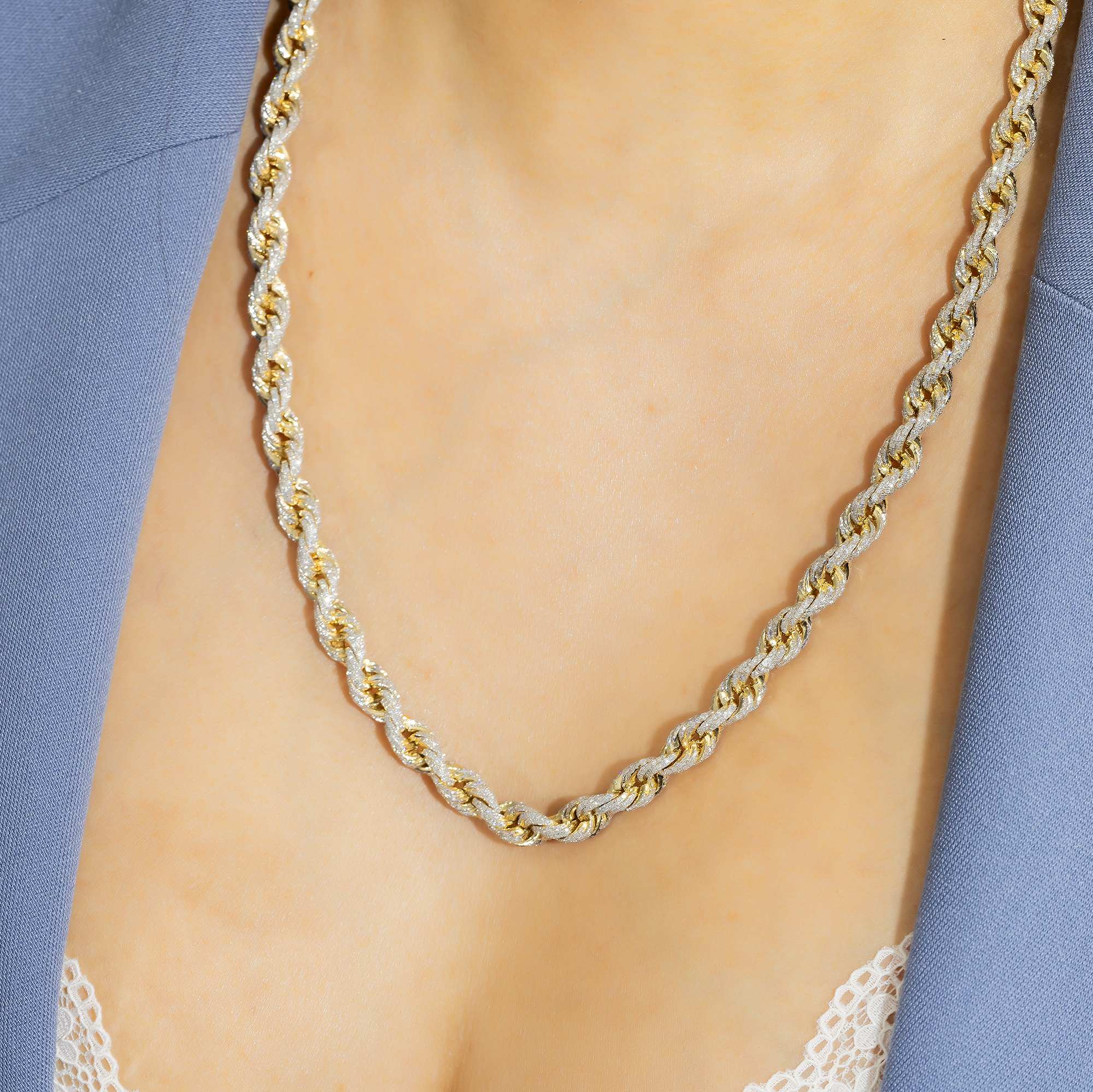 10K GOLD DIAMOND 6.71MM ROPE CHAIN 23.95 CT