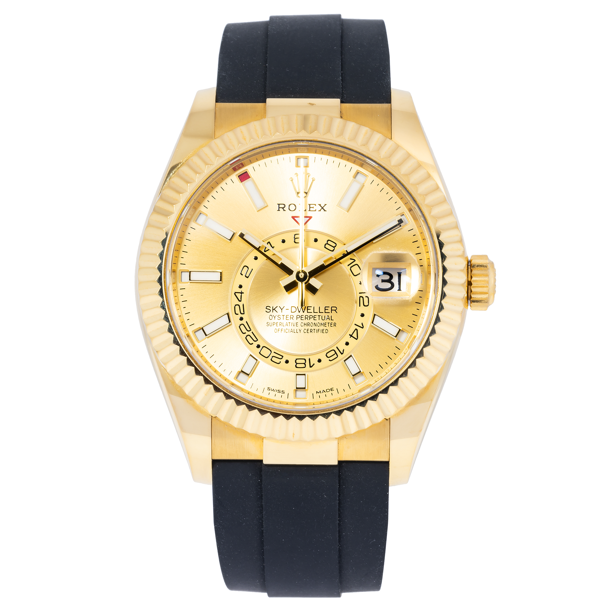 Rolex Sky-Dweller 336238 Yellow Gold Index Dial And Bezel With Black Oysterflex Bracelet