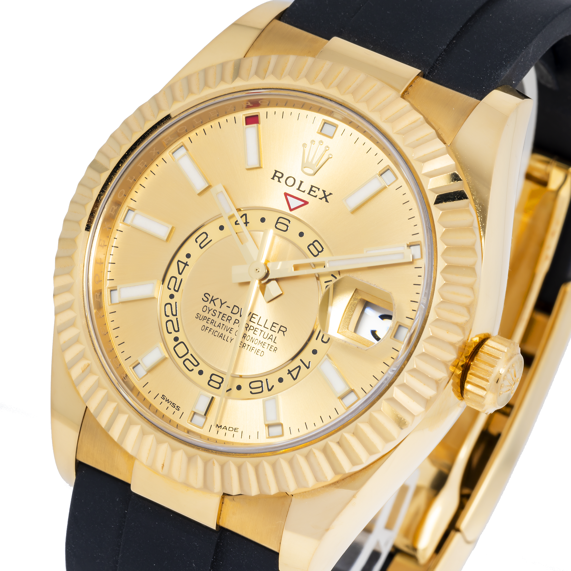 Rolex Sky-Dweller 336238 Yellow Gold Index Dial And Bezel With Black Oysterflex Bracelet