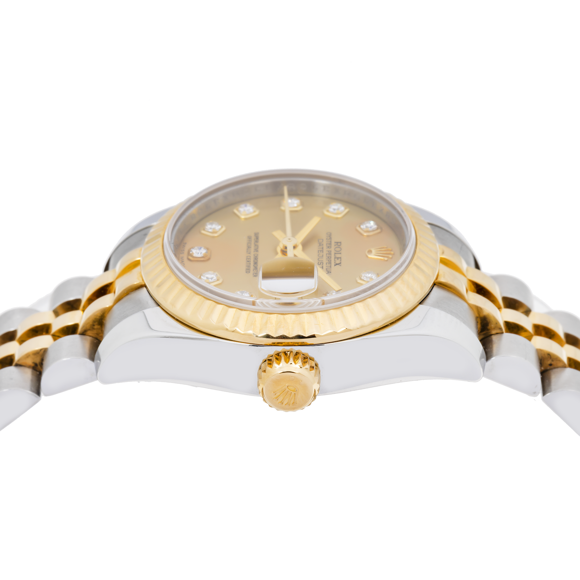 ROLEX DATEJUST DIAMOND WATCH, 179173 26MM, CHAMPAGNE DIAMOND DIAL AND 2 TONE JUBILEE BRACELET.