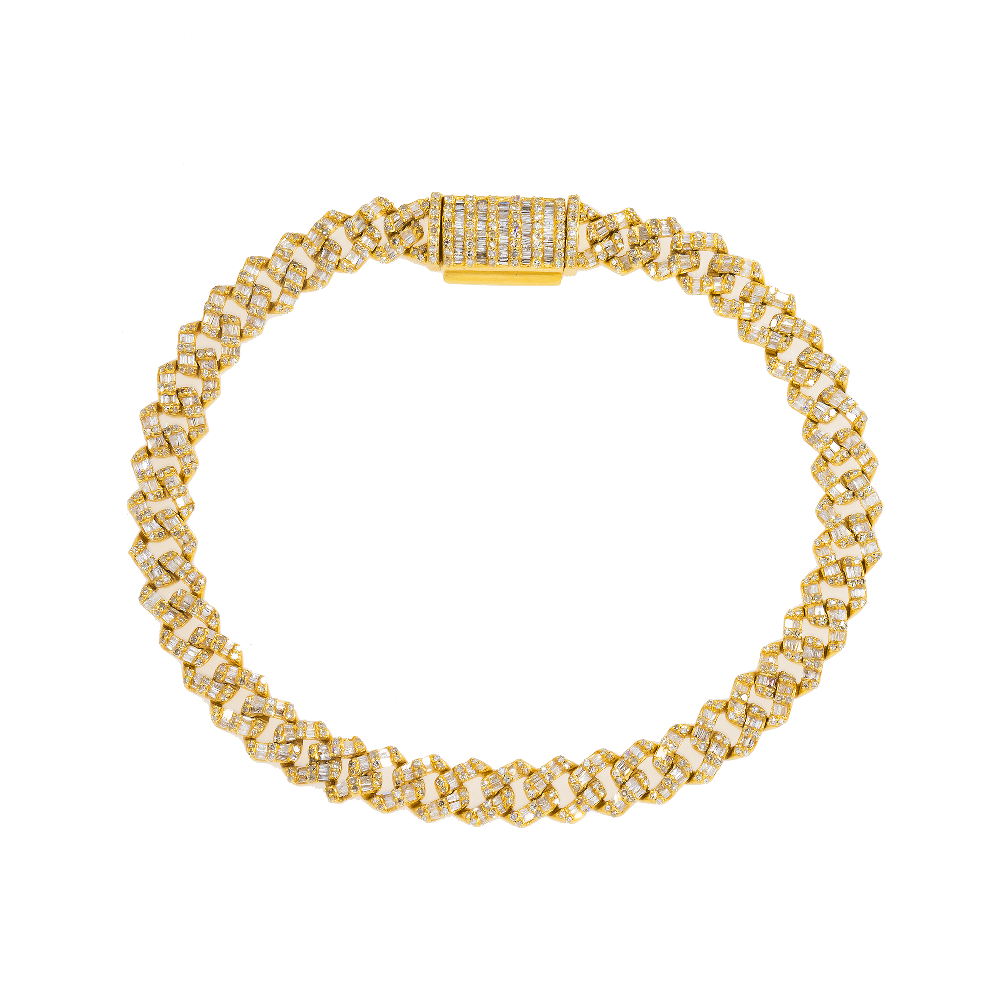 14K GOLD BAGUETTE AND ROUND DIAMONDS CUBAN LINK BRACELET 4.08 CT