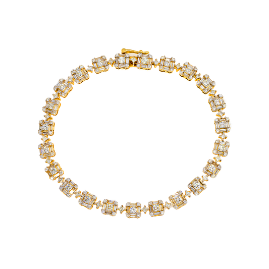 14K GOLD BAGUETTE AND ROUND DIAMONDS SQUARE SHAPE BRACELET 6.50 CT