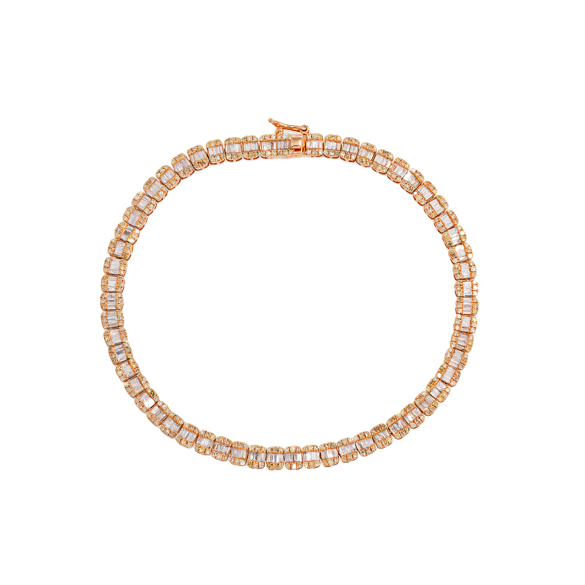 14K GOLD BAGUETTE AND ROUND DIAMONDS BRACELET 3.21 CT