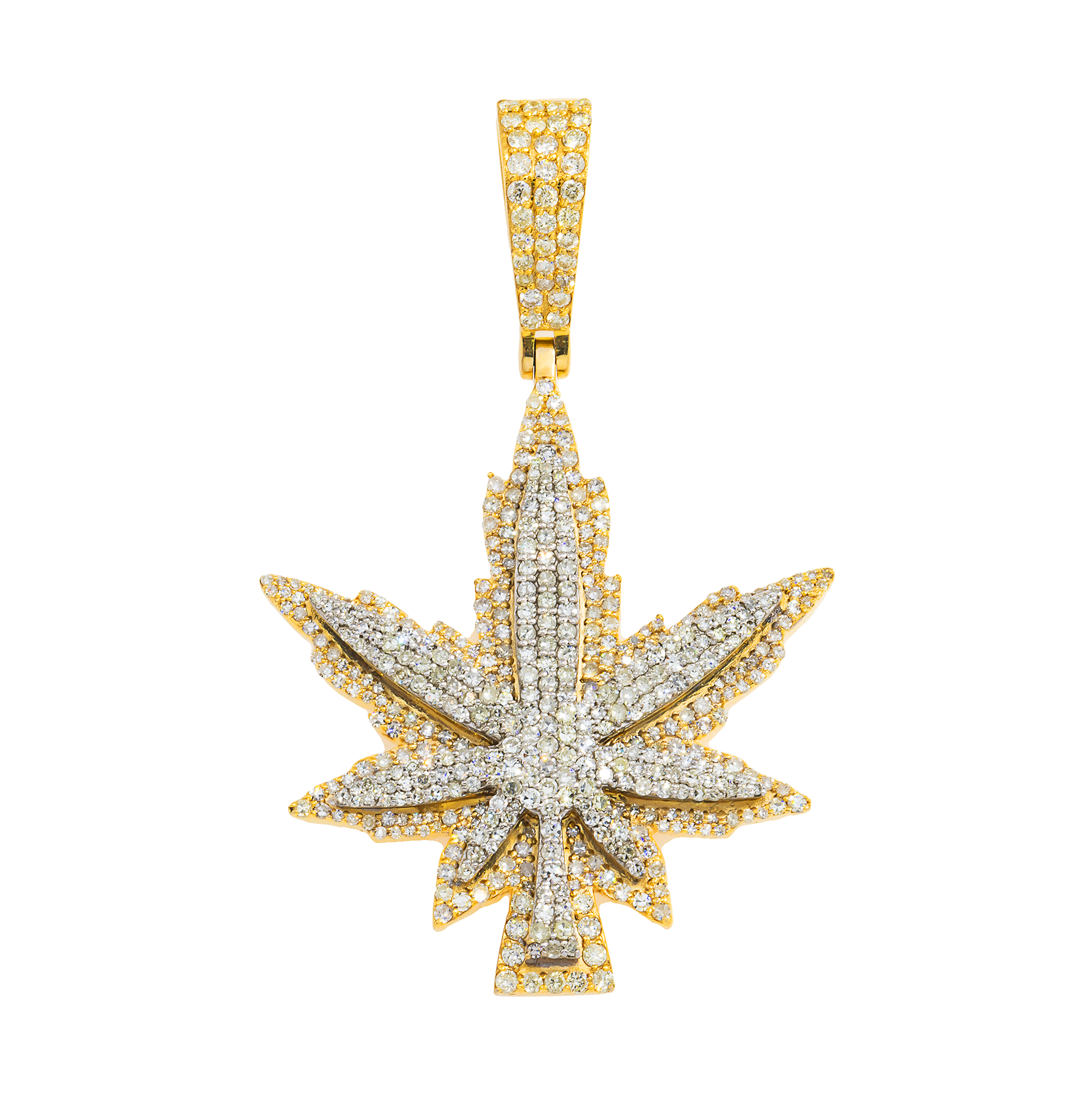 14K GOLD DIAMOND CANNABIS LEAF PENDANT 3.00 CT