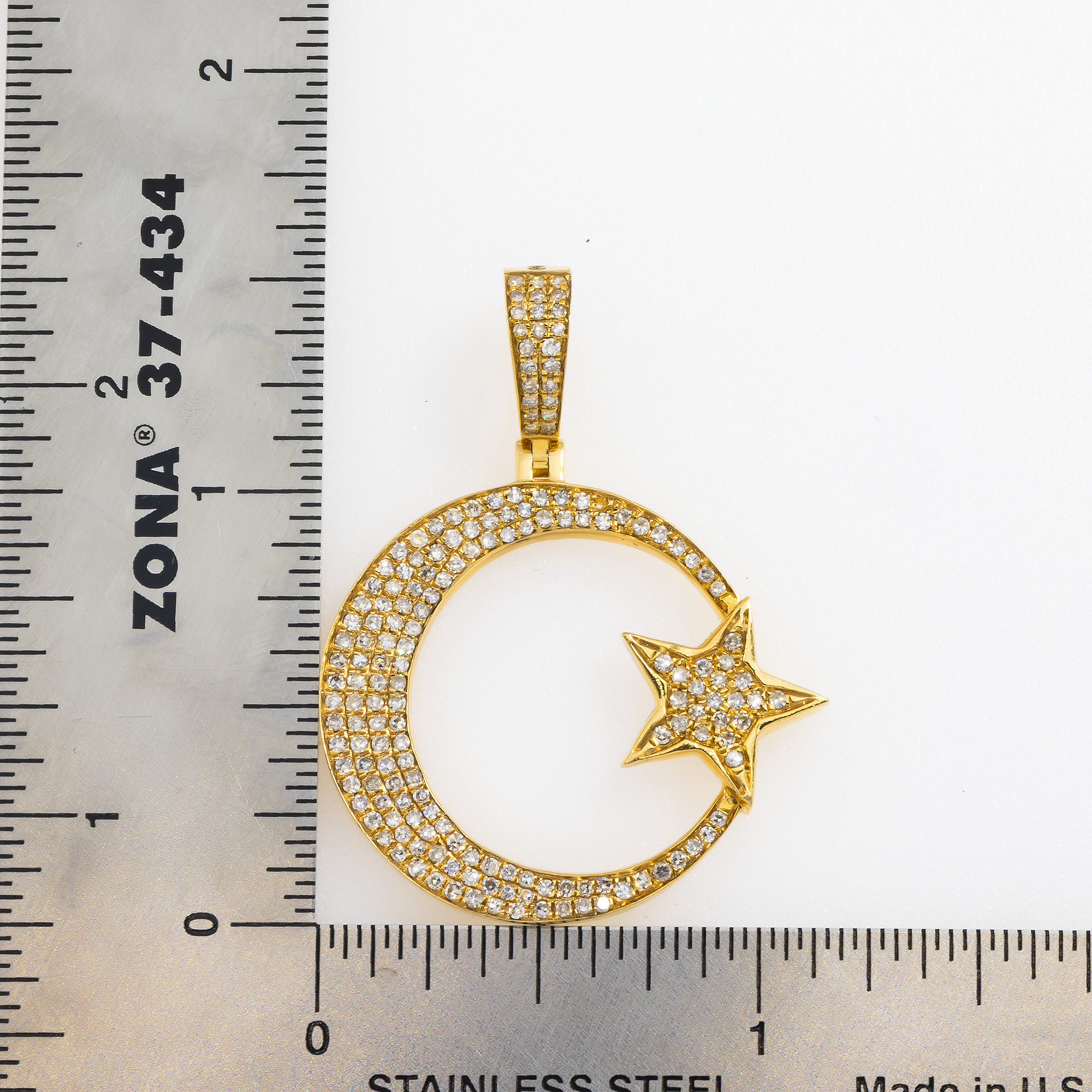14K GOLD DIAMOND CRESCENT MOON AND STAR PENDANT 1.04 CT
