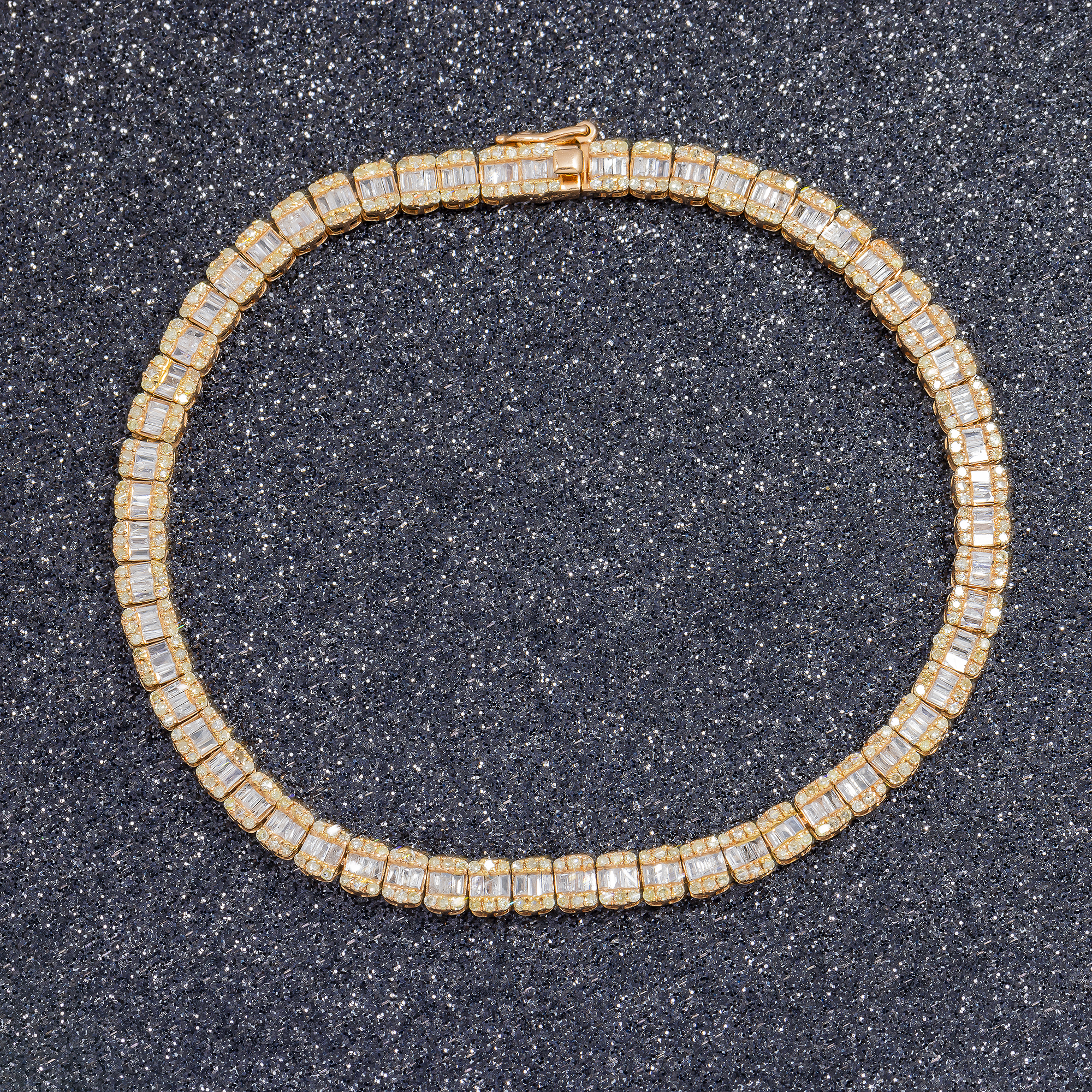 14K GOLD BAGUETTE AND ROUND DIAMONDS BRACELET 3.21 CT