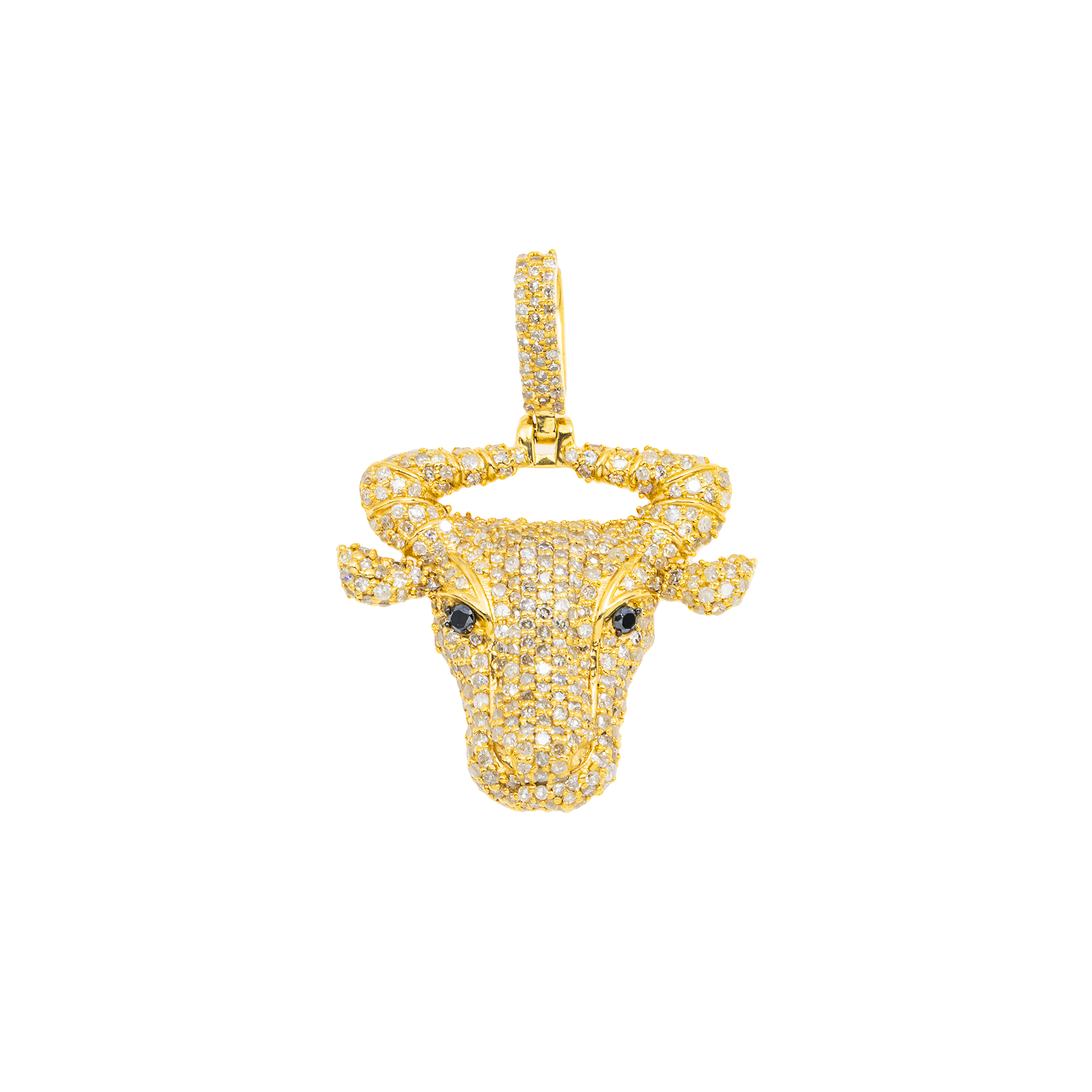 14K GOLD WHITE AND BLACK DIAMOND BULL HEAD PENDANT 1.43 CT