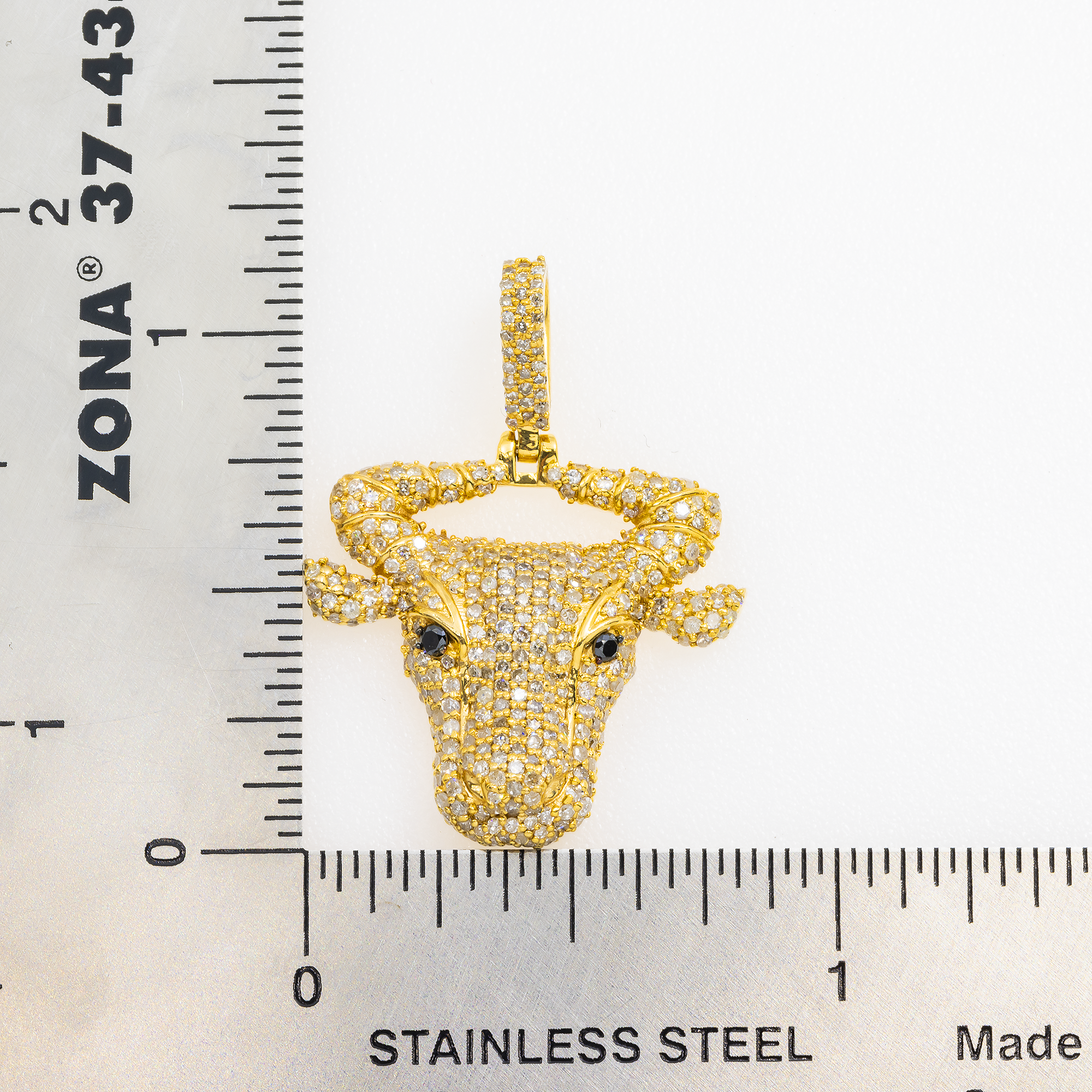 14K GOLD WHITE AND BLACK DIAMOND BULL HEAD PENDANT 1.43 CT