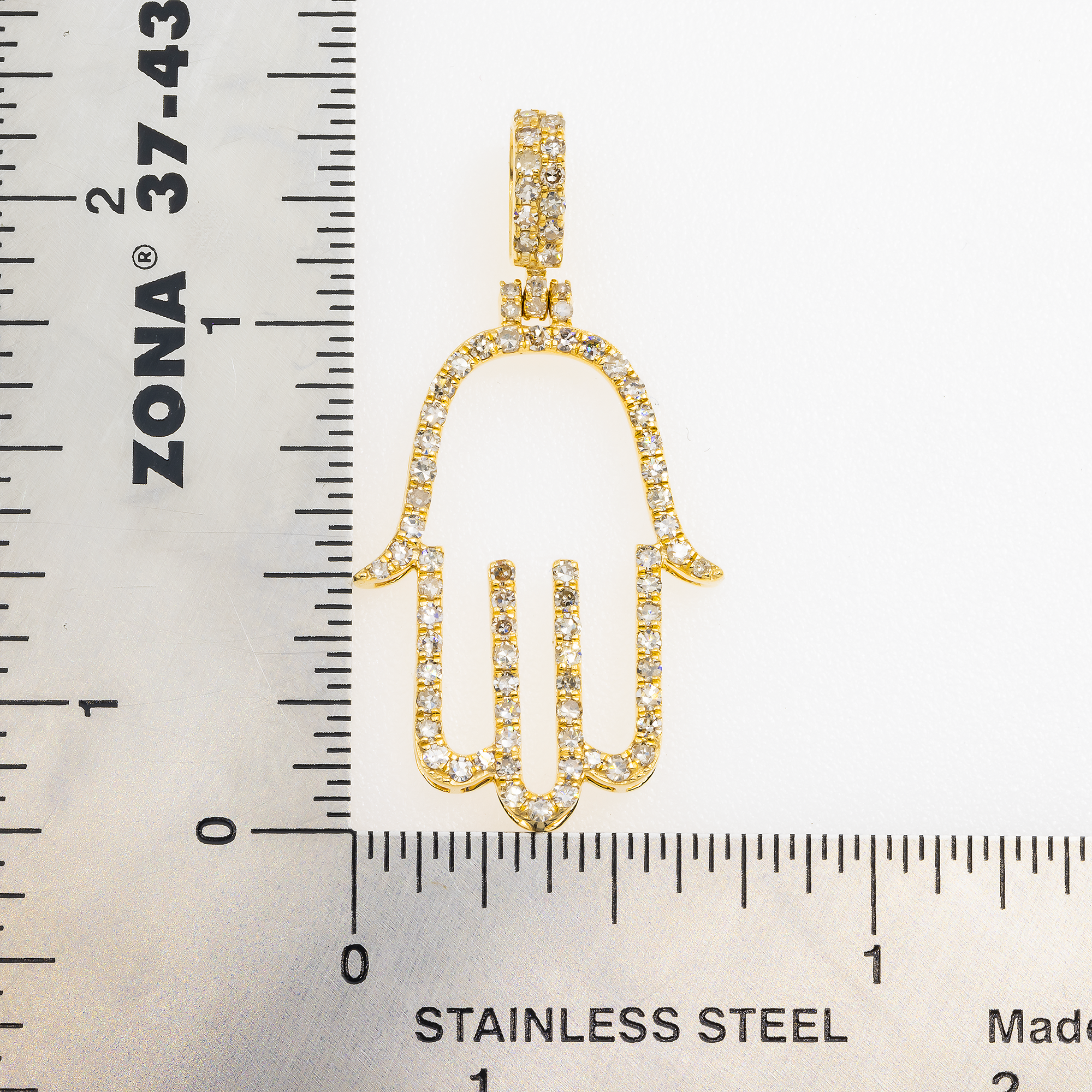 14K GOLD ROUND DIAMOND OPEN HAMSA PENDANT 0.76 CT
