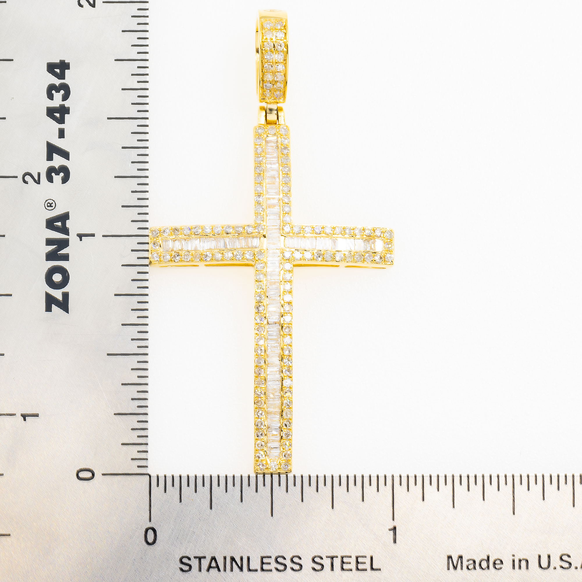14K GOLD BAGUETTE AND ROUND DIAMOND CROSS PENDANT 1.10 CT