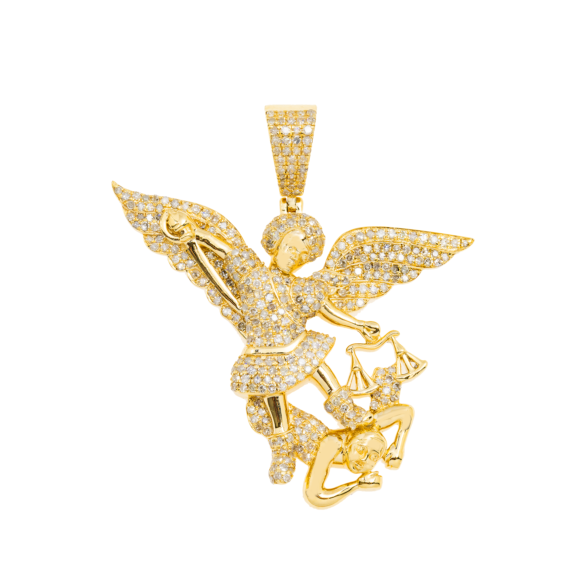 14K GOLD DIAMOND SAINT MICHAEL SLAYING DEVIL PENDANT 1.30 CT