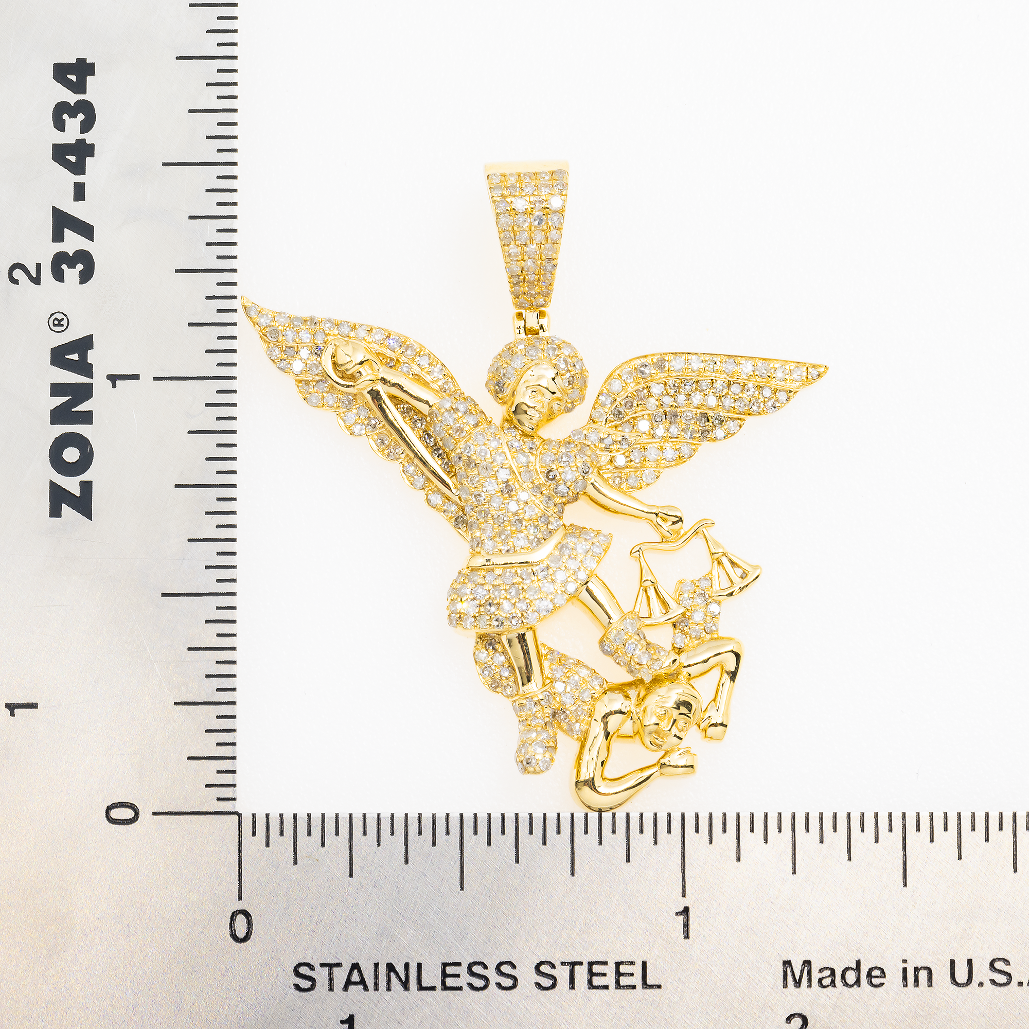 14K GOLD DIAMOND SAINT MICHAEL SLAYING DEVIL PENDANT 1.30 CT