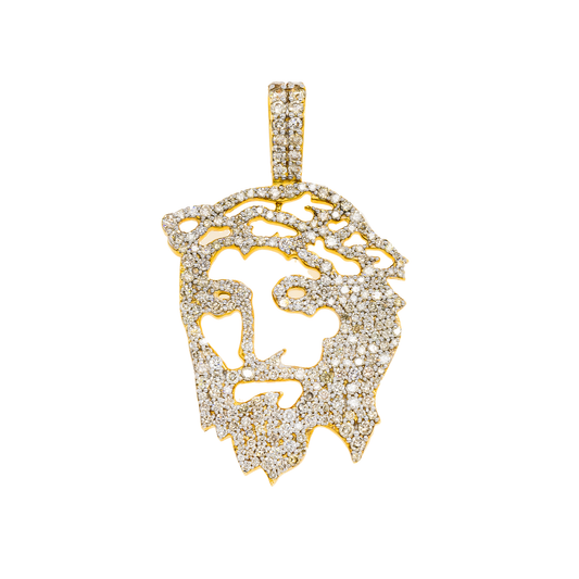 14K GOLD DIAMOND JESUS HEAD PENDANT 1.90 CT