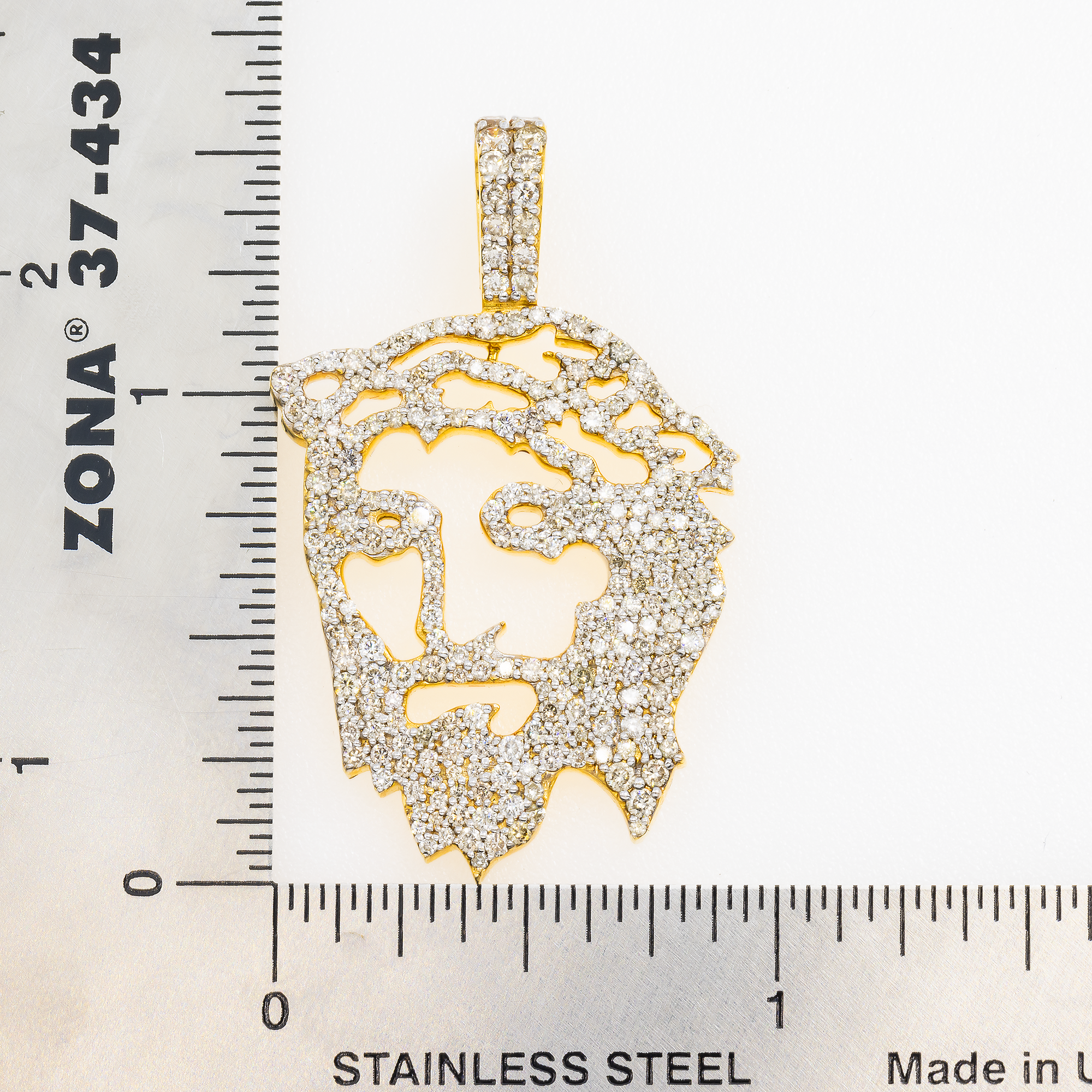 14K GOLD DIAMOND JESUS HEAD PENDANT 1.90 CT