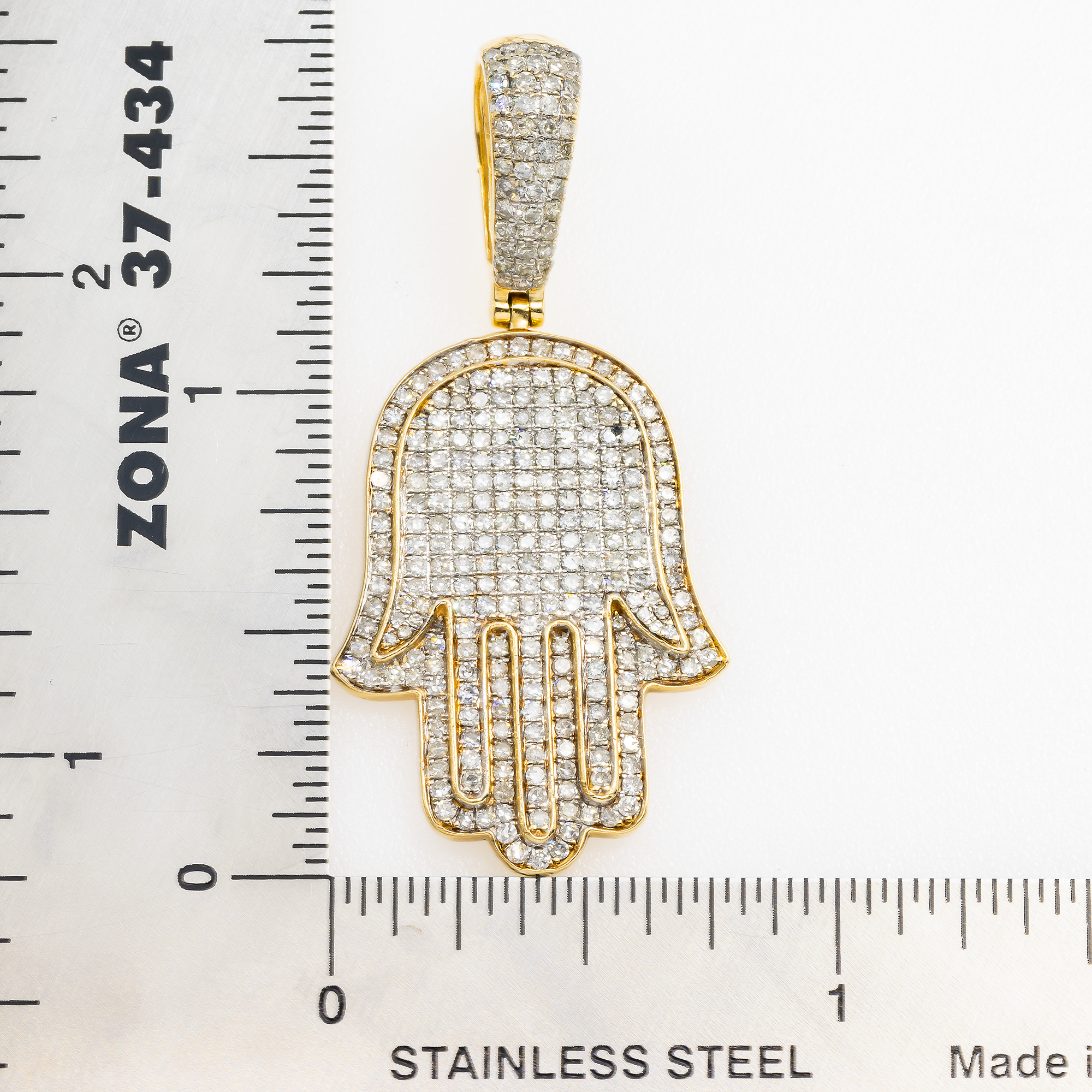 14K GOLD ROUND DIAMOND HAMSA PENDANT 1.80 CT