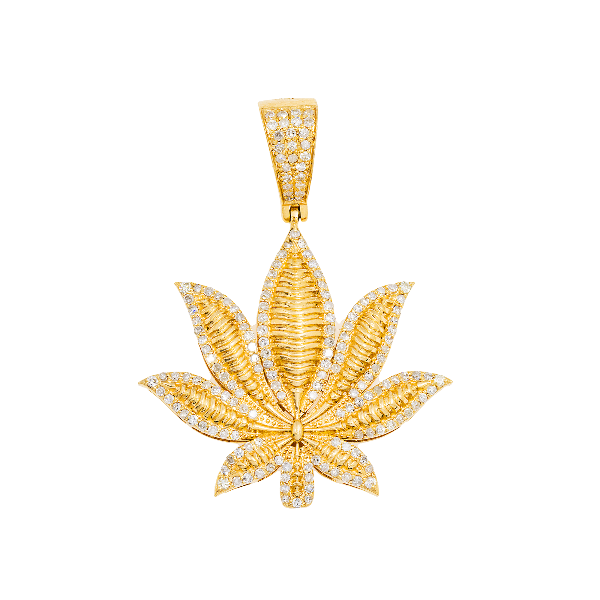 14K GOLD DIAMOND CANNABIS LEAF PENDANT 0.68 CT