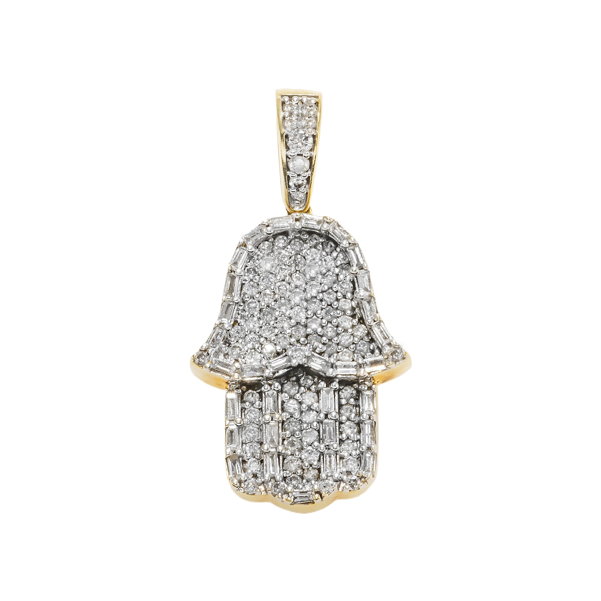 10K GOLD BAGUETTE AND ROUND DIAMOND HAMSA PENDANT 1.48 CT