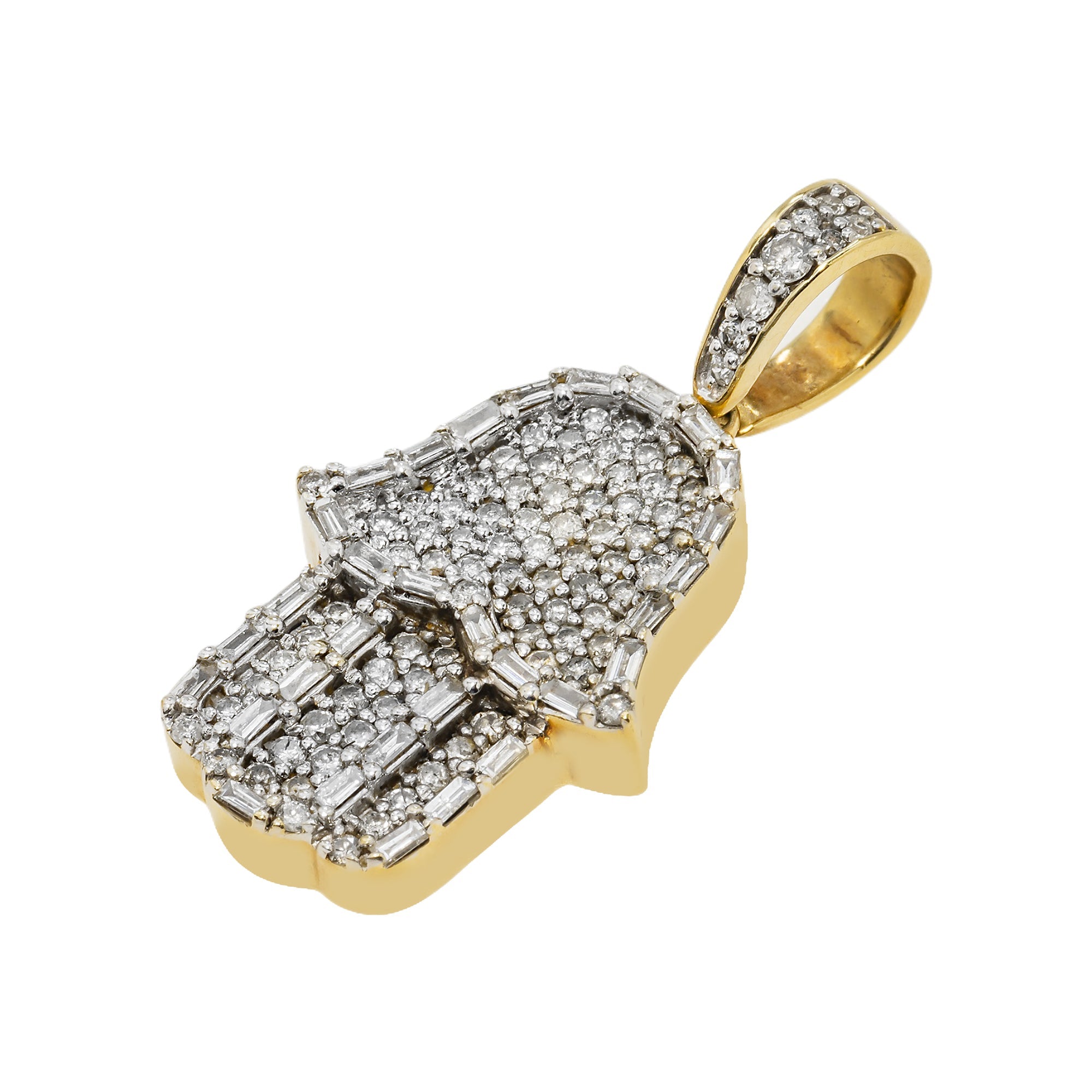 10K GOLD BAGUETTE AND ROUND DIAMOND HAMSA PENDANT 1.48 CT