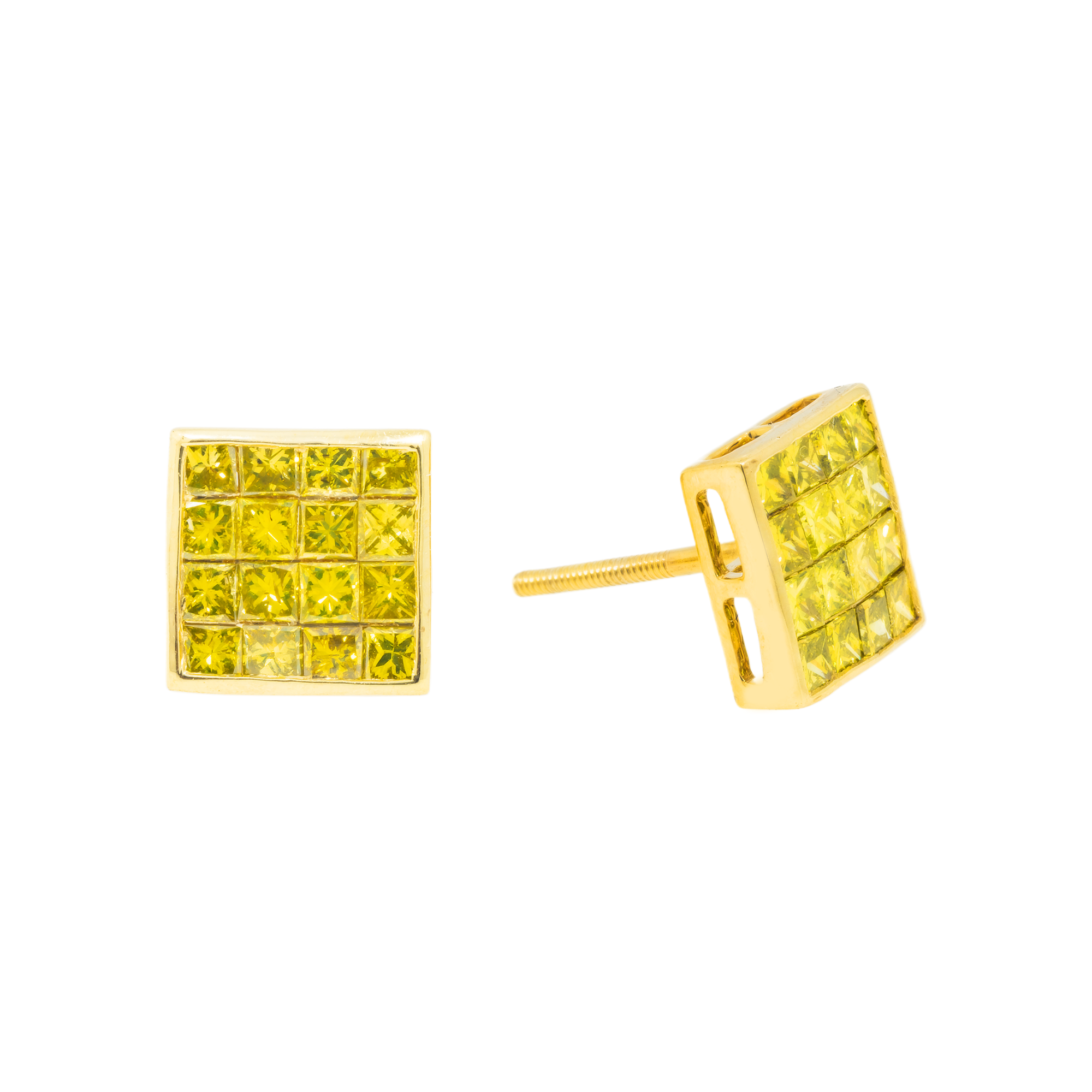 14K GOLD YELLOW DIAMOND SQUARE SHAPE EARRINGS 1.50 CTW