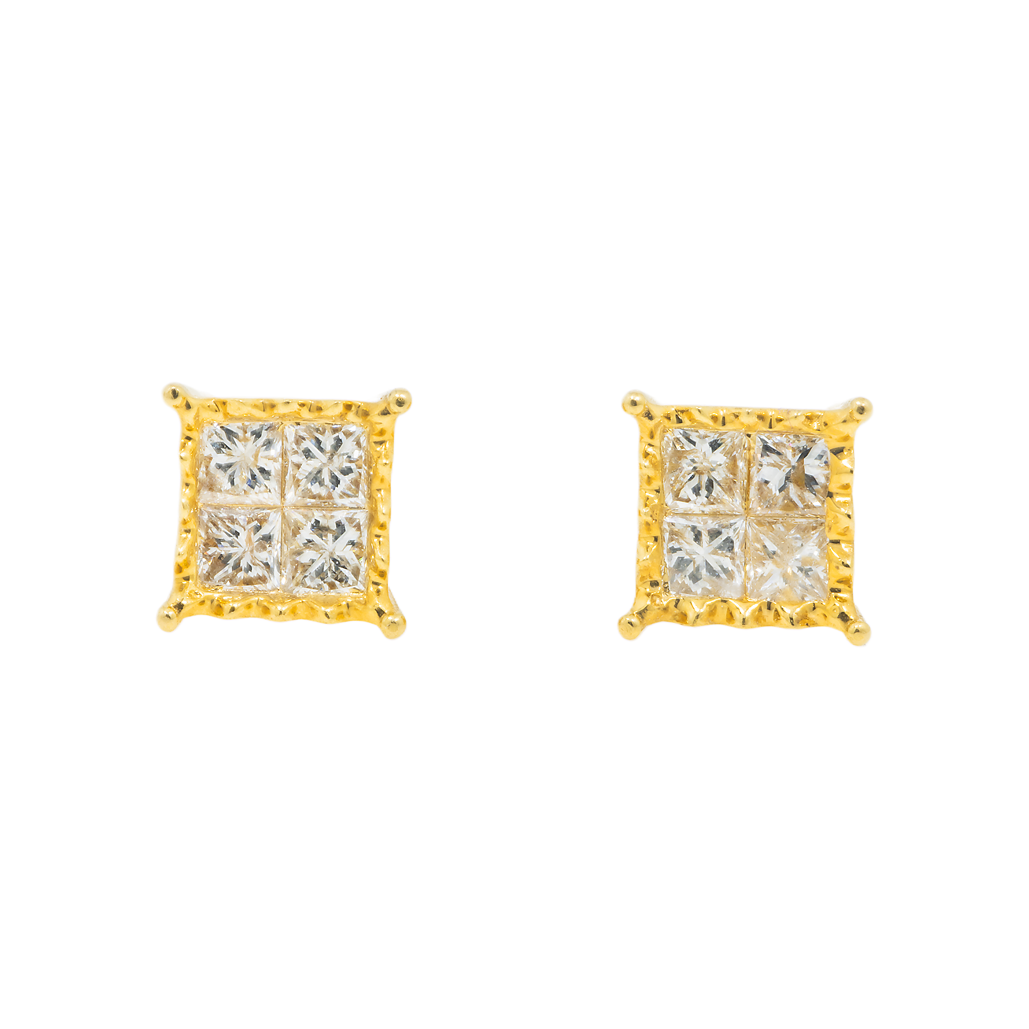 14K GOLD PRINCESS CUT DIAMOND SQUARE SHAPE EARRINGS 0.93 CTW