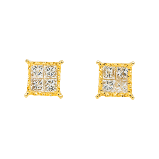 14K GOLD PRINCESS CUT DIAMOND SQUARE SHAPE EARRINGS 0.93 CTW