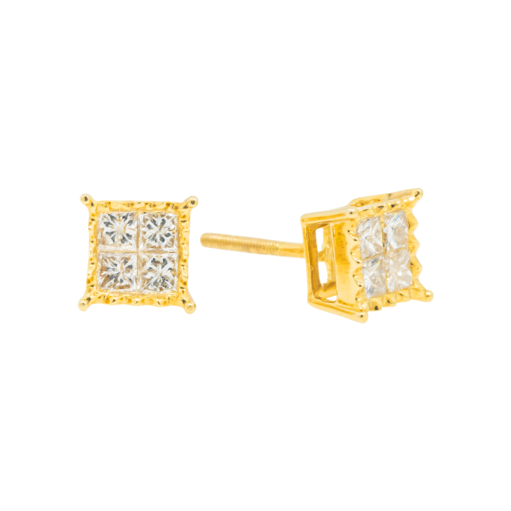 14K GOLD PRINCESS CUT DIAMOND SQUARE SHAPE EARRINGS 0.93 CTW