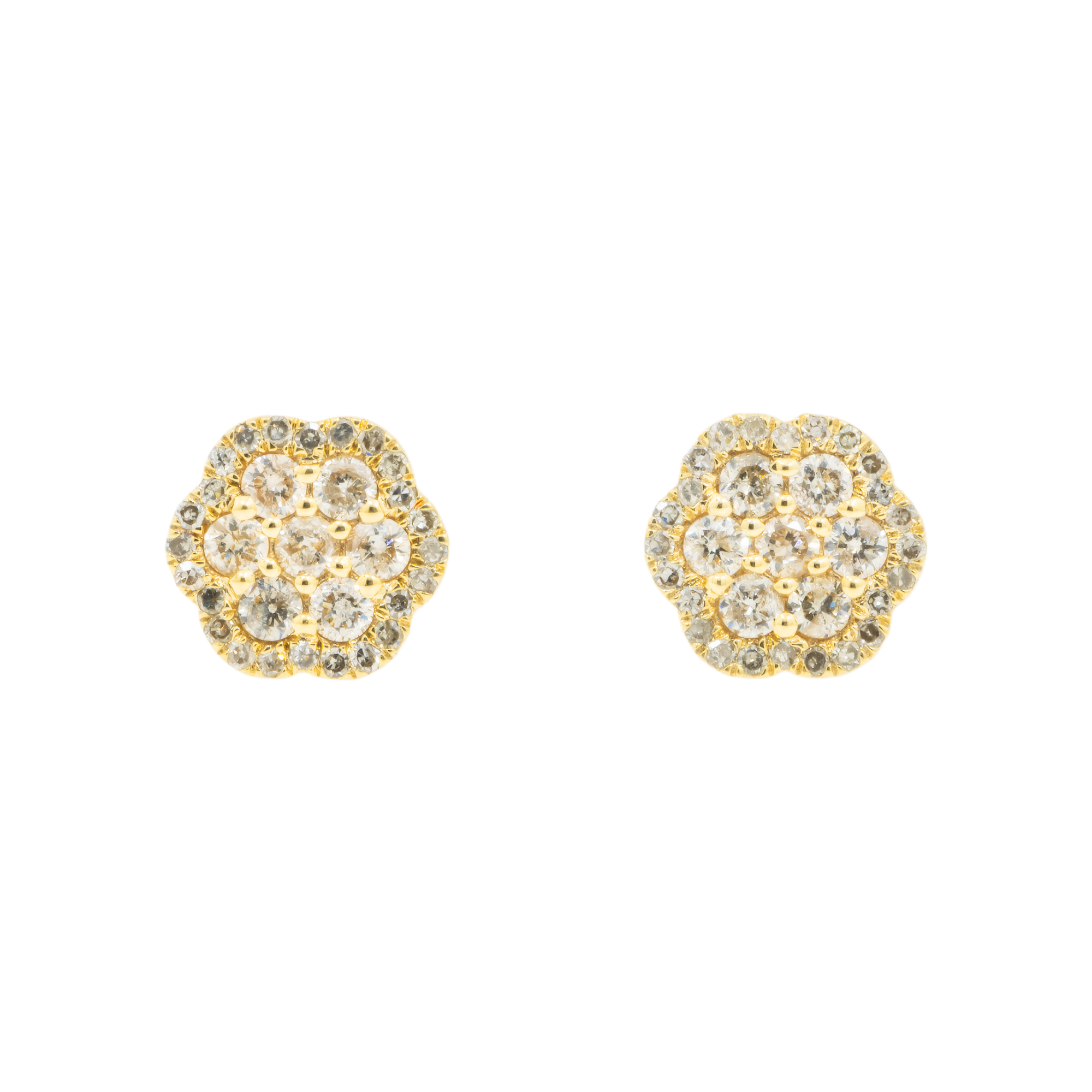 14K GOLD DIAMOND CLUSTER FLOWER SHAPE EARRINGS 0.64 CTW