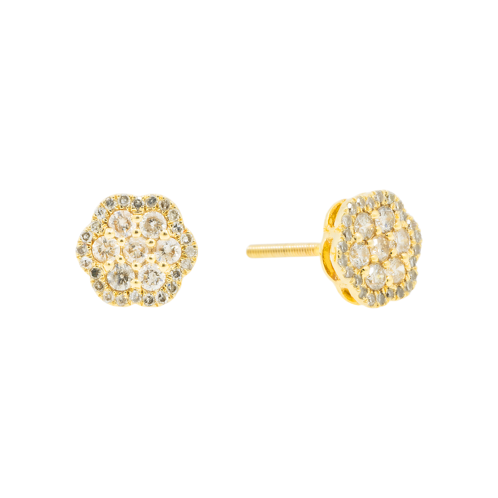 14K GOLD DIAMOND CLUSTER FLOWER SHAPE EARRINGS 0.64 CTW