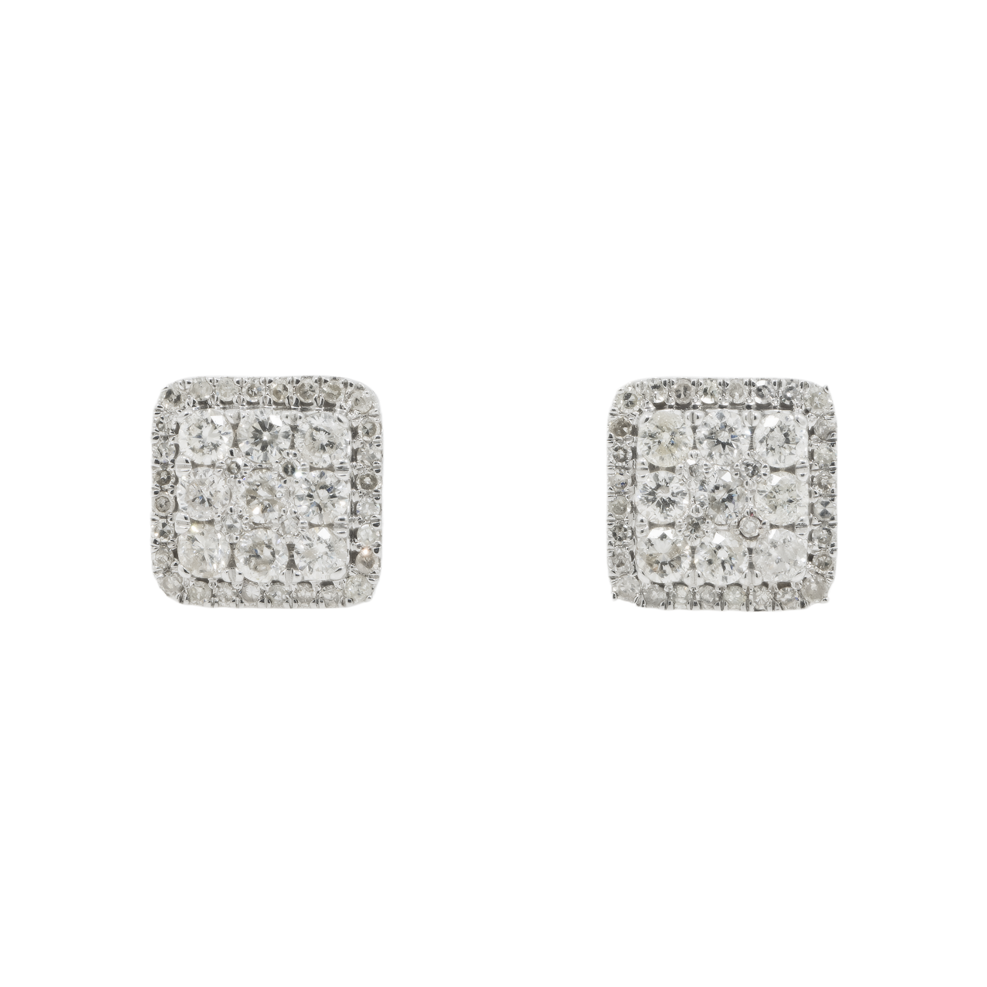 14K GOLD ROUND DIAMOND CLUSTER SQUARE SHAPE EARRINGS 1.24 CTW