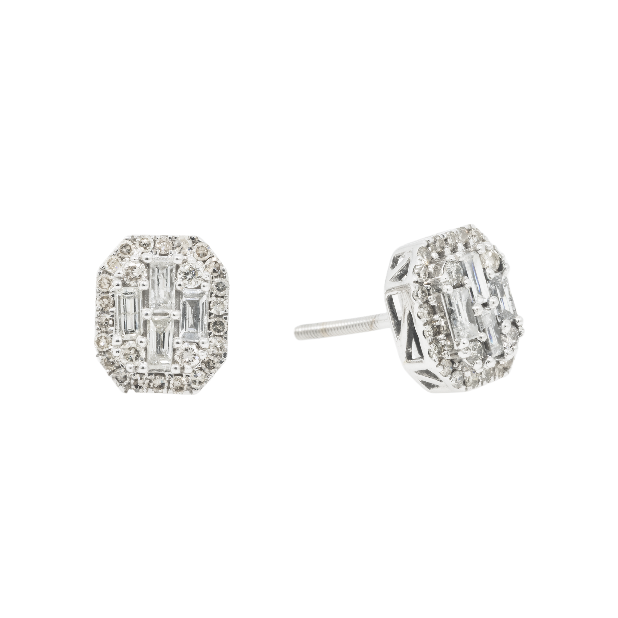 14K GOLD BAGUETTE AND ROUND DIAMOND EARRINGS 0.89 CTW