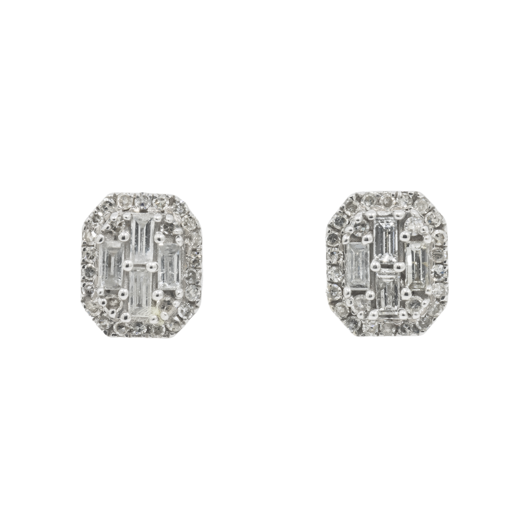 14K GOLD BAGUETTE AND ROUND DIAMOND EARRINGS 0.45 CTW