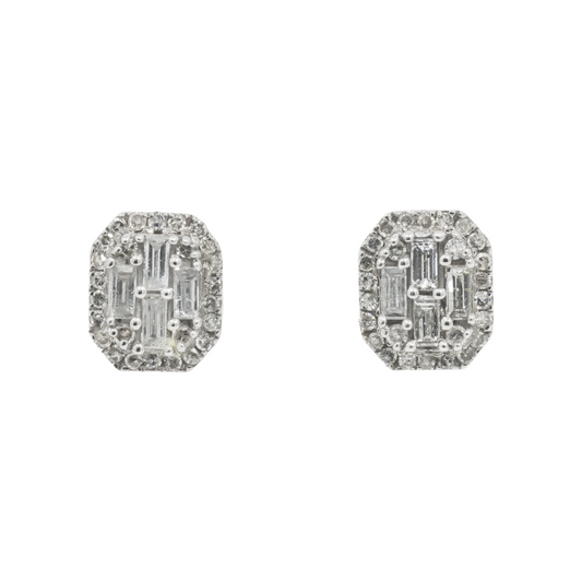 14K GOLD BAGUETTE AND ROUND DIAMOND EARRINGS 0.45 CTW