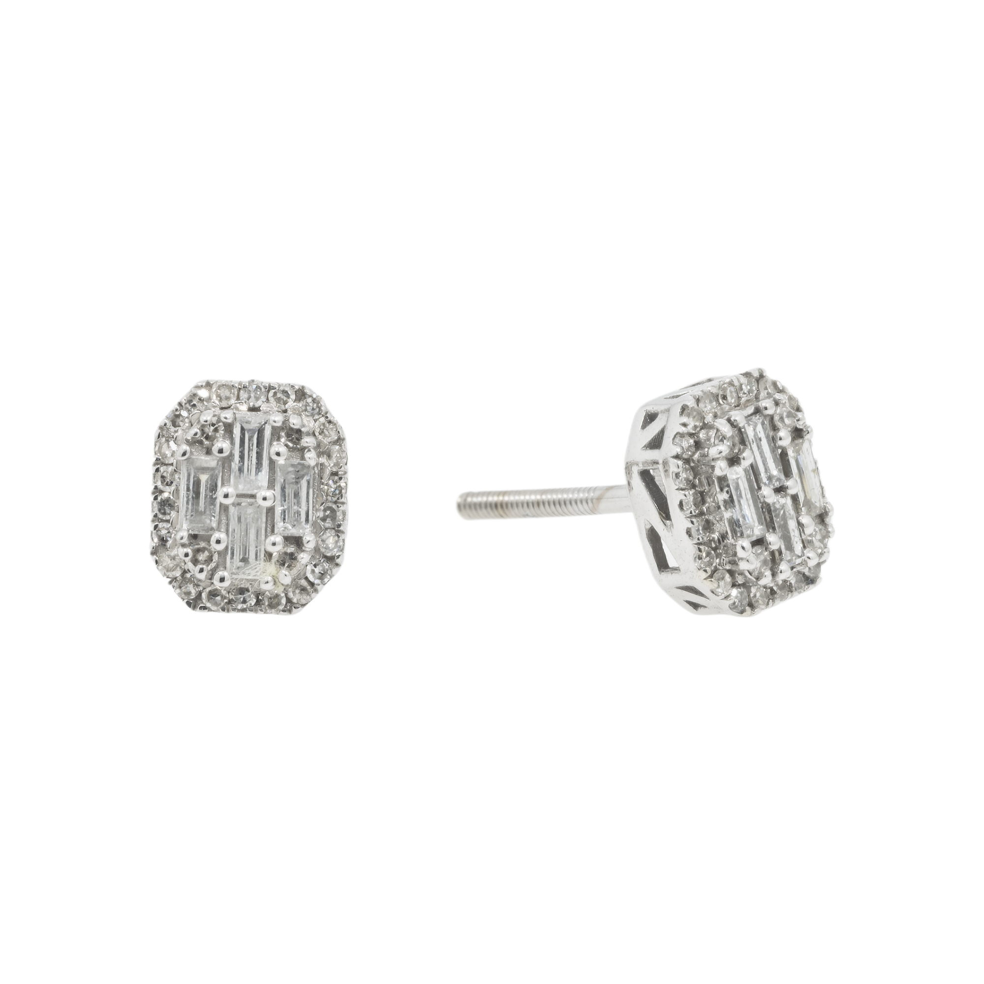 14K GOLD BAGUETTE AND ROUND DIAMOND EARRINGS 0.45 CTW