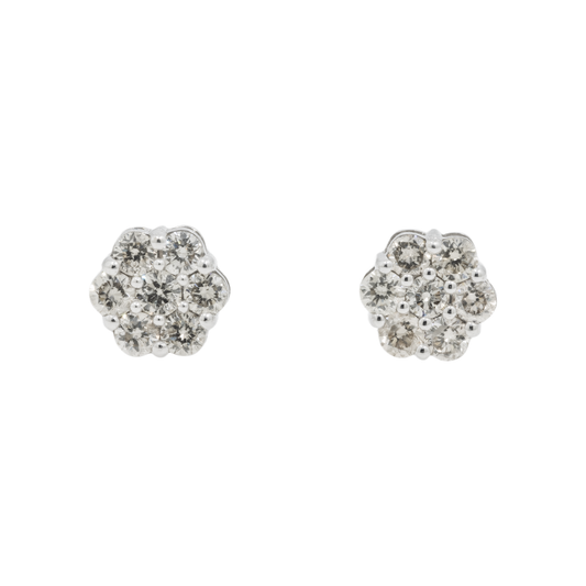 14K GOLD DIAMOND CLUSTER FLOWER SHAPE EARRINGS 0.60 CTW