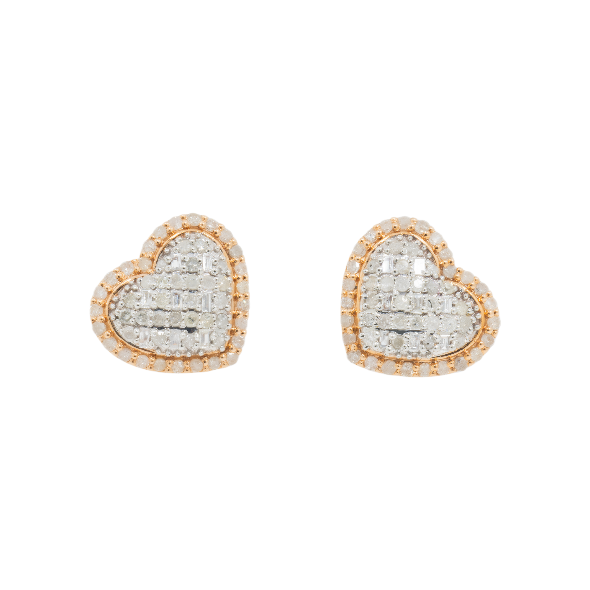 14K GOLD BAGUETTE AND ROUND DIAMOND HEART EARRINGS 0.92 CTW