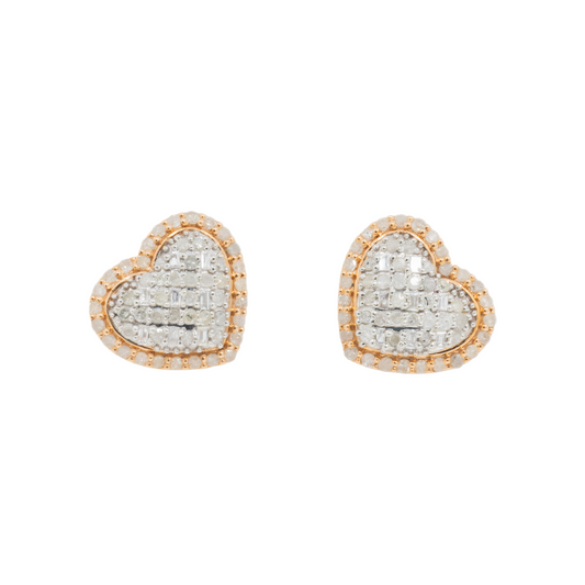 14K GOLD BAGUETTE AND ROUND DIAMOND HEART EARRINGS 0.92 CTW