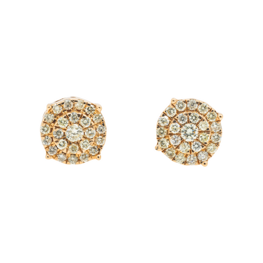 14K GOLD DIAMOND ROUND CLUSTER EARRINGS 1.20 CTW