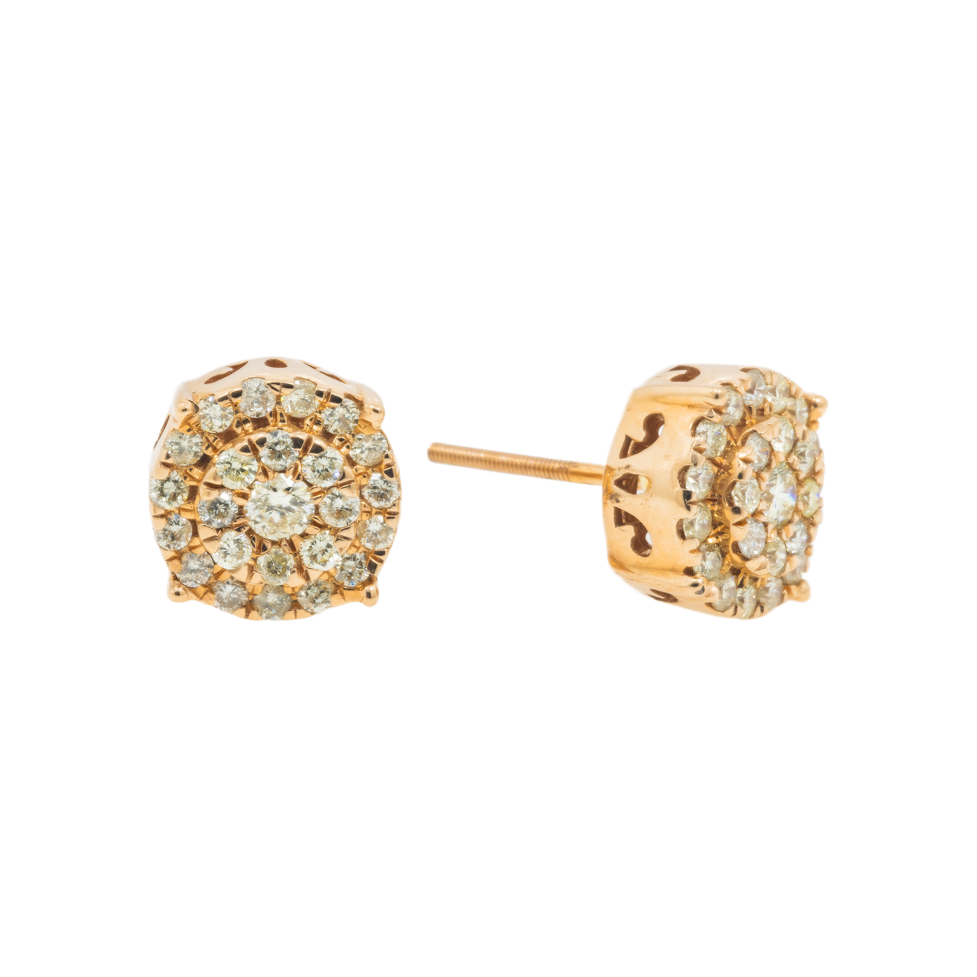 14K GOLD DIAMOND ROUND CLUSTER EARRINGS 1.20 CTW