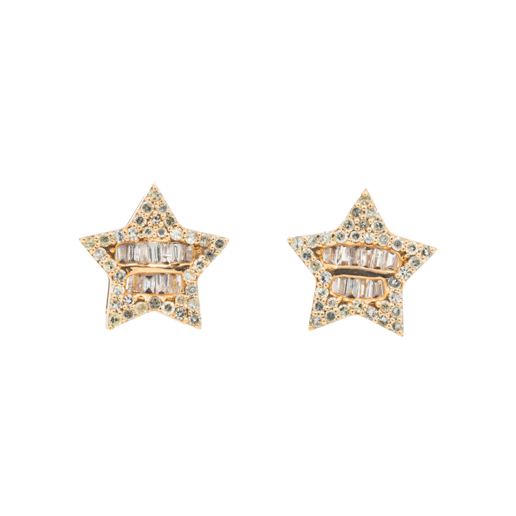 14K GOLD BAGUETTE AND ROUND DIAMOND STAR EARRINGS 0.46 CTW